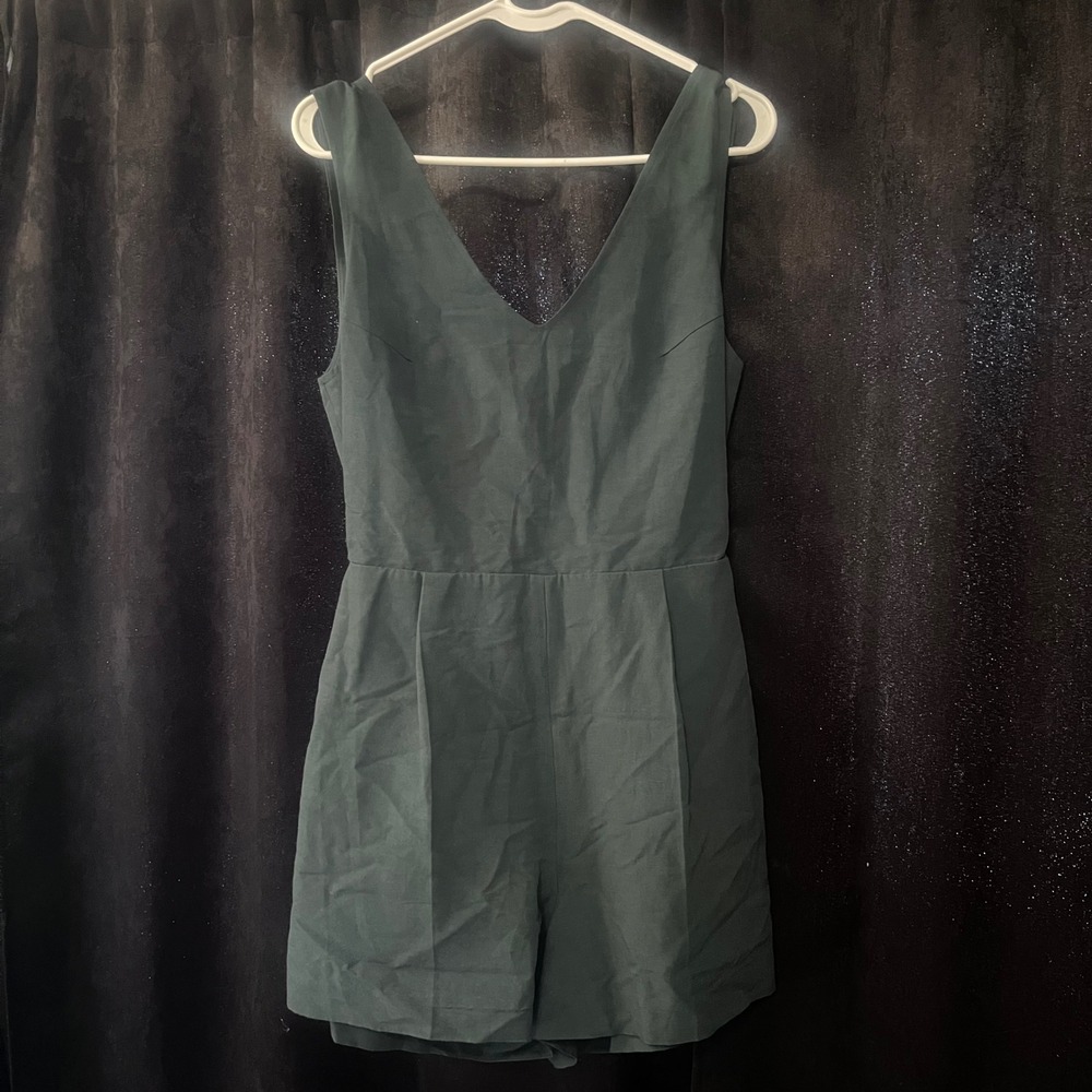 Club Monaco Women Green Linen Blend Tie Back Sleeveless Romper Size 6